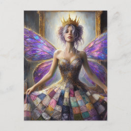 キルトのドレスを着た妖精がポーズを付ける鏡 ポストカード
