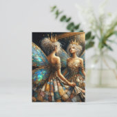 キルトのドレスを着た妖精が鏡 ポストカード (スタンド正面)