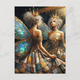 キルトのドレスを着た妖精が鏡 ポストカード