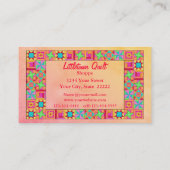 キルトのブロックのボーダーカラフルなパッチワークのプロモーション 名刺 (裏面)