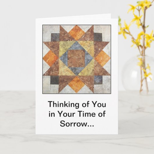 キルトのブロックの友情-悔やみや弔慰の挨拶状 カード (黄色い花)