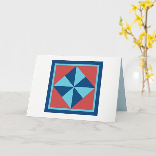 キルトのメッセージカード-風車(海軍か赤) カード (黄色い花)