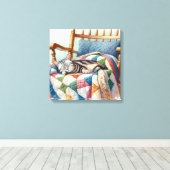 キルトの上で眠る甘い灰色の猫 キャンバスプリント (インサイチュ (ウッドフロア))