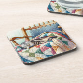 キルトの上で眠る甘い灰色の猫 コースター (左側)