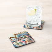 キルトの上で眠る甘い灰色の猫 コースター (右側)