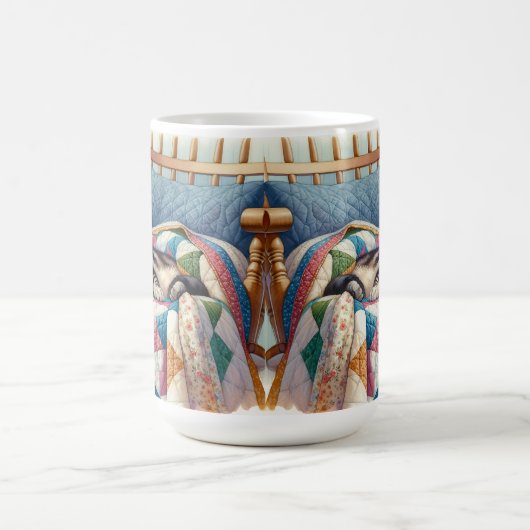 キルトの上で眠る甘い灰色の猫 コーヒーマグカップ (中央)