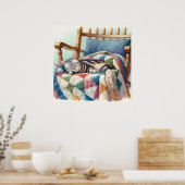 キルトの上で眠る甘い灰色の猫 ポスター (キッチン)