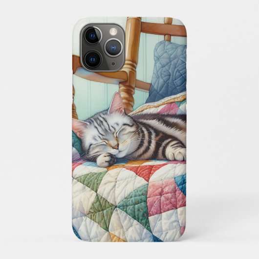キルトの上で眠る甘い灰色の猫 Case-Mate iPhoneケース (裏)