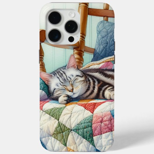 キルトの上で眠る甘い灰色の猫 Case-Mate iPhoneケース (裏面)