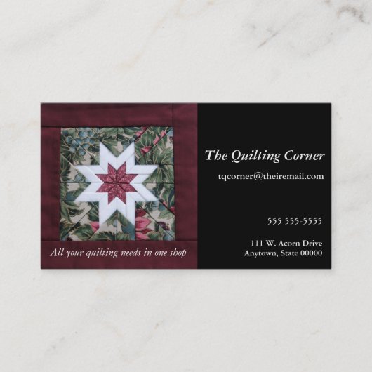 キルトの星のあずき色 名刺 (正面)