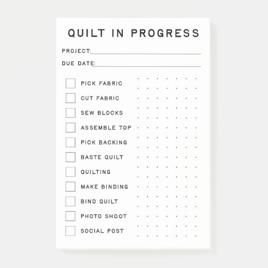キルトの進行中のチェックリスト ポストイット (正面)