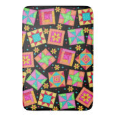 キルトアートカラフルパッチワークブロック黒 バスマット (正面縦)