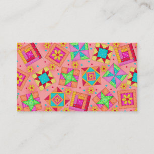 キルトアートビジネスカードコーラルオレンジ背景 名刺