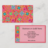 キルトアートビジネスカードコーラルレッド背景 名刺 (正面/裏面)