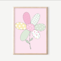 キルトアートプリントセット: ピンクの背景の花