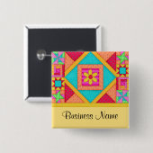 キルトアート名ボタンバッジ-黄色 缶バッジ (正面&裏面)