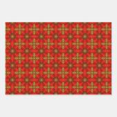 キルトエレガントレッド、ブルー、金ゴールドセット ラッピングペーパーシート (正面3)