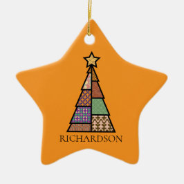 キルトクリスマスツリーとモノグラム セラミックオーナメント