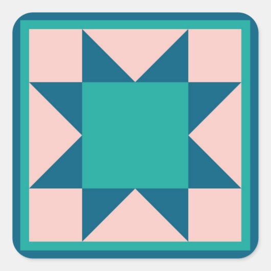 キルトステッカー – 鋸歯星(teal) スクエアシール (正面)