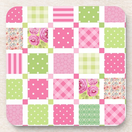 キルトデザインとフローラ水玉模様 コースター (正面)