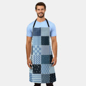 キルトデザイン、ジオメトリックパッチワーク、ブルートーン。 エプロン (着用した状態)