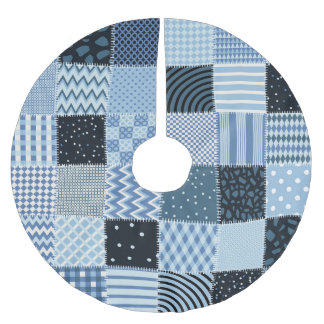 キルトデザイン、ジオメトリックパッチワーク、ブルートーン。 ブラッシュドポリエステルツリースカート