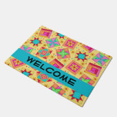 キルトパカラフルッチワークブロック黄色カスタム色 ドアマット (アングル)