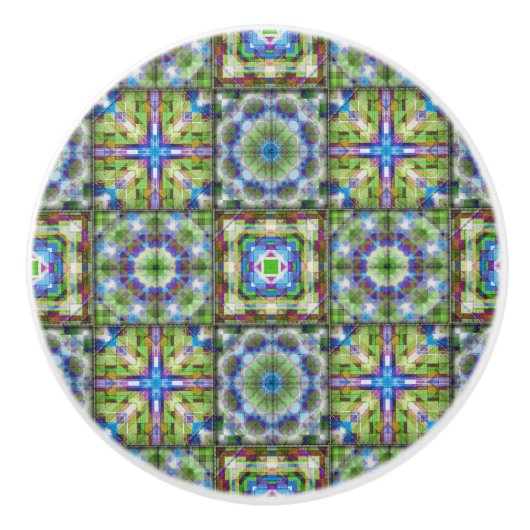 キルトパターンセラミックノブ青緑の紫 セラミックノブ (正面)