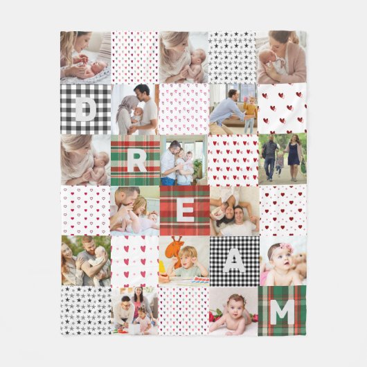 キルトパターンフォトカレッジレトロパッチワーク効果 フリースブランケット (正面)