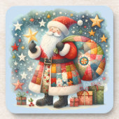 キルトパッチワークのサンタとクリスマスの星 コースター (正面)