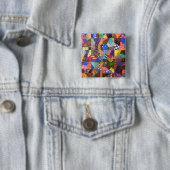 キルトパッチワーク熱狂するキルト抽象芸術アートジオメトリック 缶バッジ (インサイチュ)