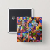 キルトパッチワーク熱狂するキルト抽象芸術アートジオメトリック 缶バッジ (正面&裏面)