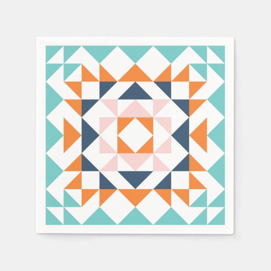 キルトブカラフルモダンロックのジオメトリックアート スタンダードカクテルナプキン (正面)