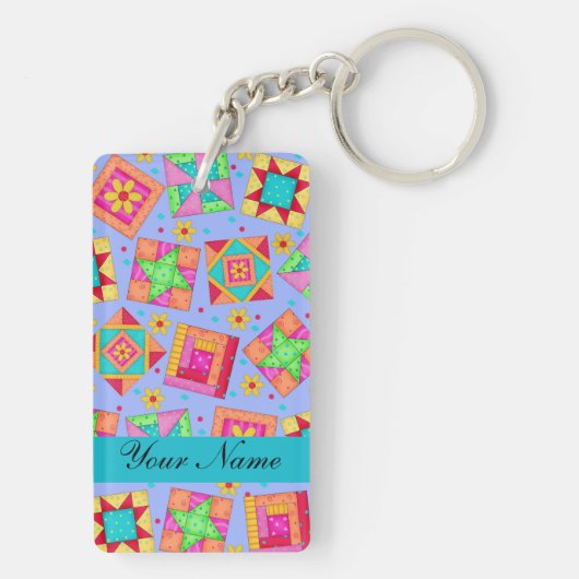 キルトブロッカラフルク付きラベンダー&パーソナライズされた キーホルダー (裏面)