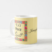 キルトブロックアート縁どル食べク祈ルト黄色 コーヒーマグカップ (正面左)