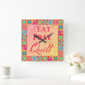 キルトブロックアート縁ど食べ祈キルトイエローサンゴ スクエア壁時計 (ホーム)