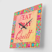 キルトブロックアート縁ど食べ祈キルトイエローサンゴ スクエア壁時計 (傾斜)