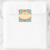 キルトブロックターコイズ名タグまたはラベル スクエアシール (バッグ)