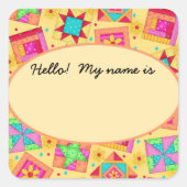 キルトブロック黄色の名前タグまたはラベル スクエアシール (正面)