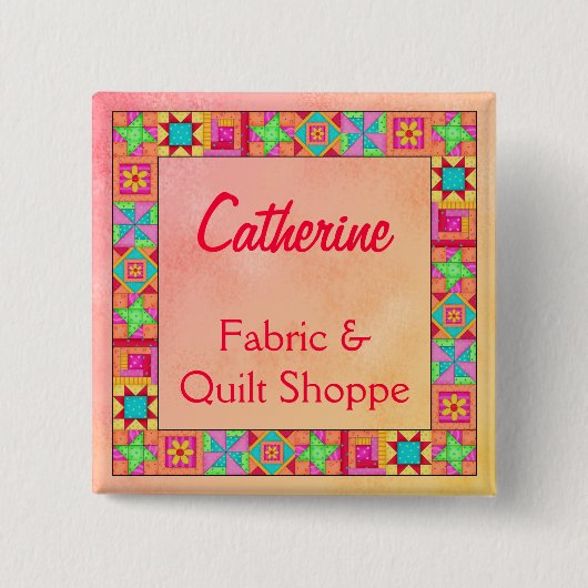 キルトブロッ縁どクアートキルトビジネス名バッジ 缶バッジ (正面)