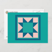 キルトポストカード – Sawtooth Star (ティール(緑がかった色)/青) ポストカード (正面/裏面)