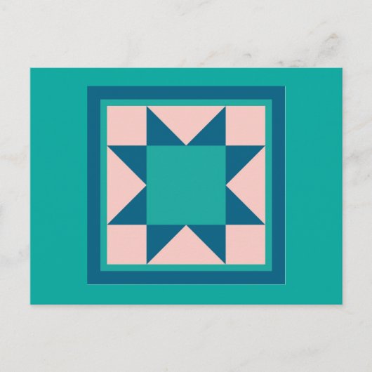 キルトポストカード – Sawtooth Star (ティール(緑がかった色)/青) ポストカード (正面)