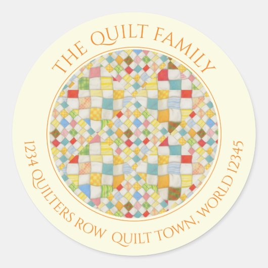 キルトモザイク大ラウンドアドレスシール/クリーム ラウンドシール (正面)