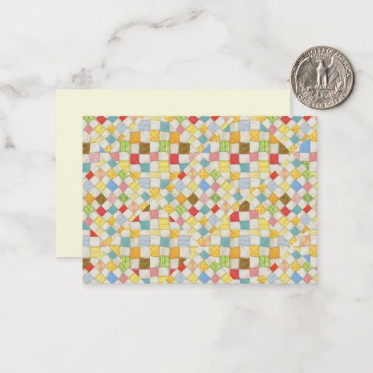 キルトモザイク3.5x2.5フラットカード/クリーム水平 ノートカード (正面/裏面インサイチュ)