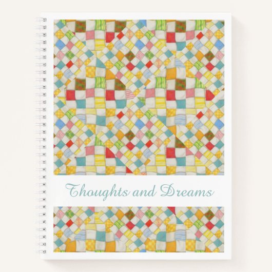 キルトモザイク8.5x11スパイラルノートブック+文字 ノートブック (正面)