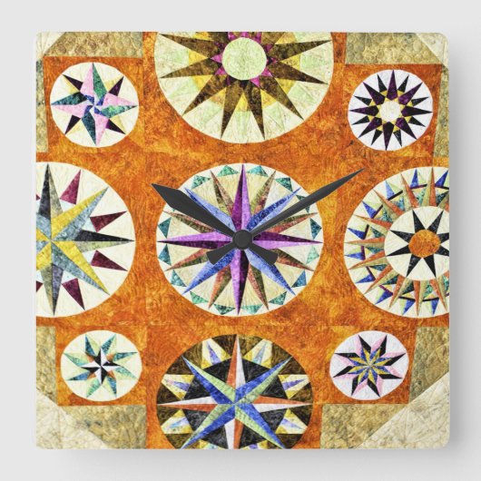 キルトラバーキルティングキルターパターンアメリカーナ スクエア壁時計 (正面)