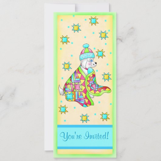 キルト好きな犬の招待状 カスタマイズ可能 招待状 (正面)