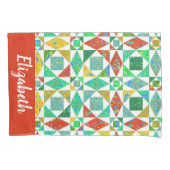 キルト柄パーソナライズされた枕ケース 枕カバー (正面)