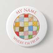 キルト熱狂するラウンド名タグボタン – 白 缶バッジ (正面)