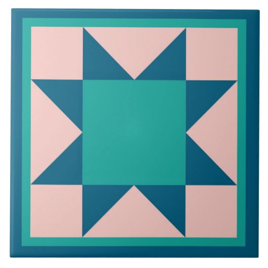 キルトTrivet -鋸歯の星(ティール(緑がかった色)) タイル (正面)